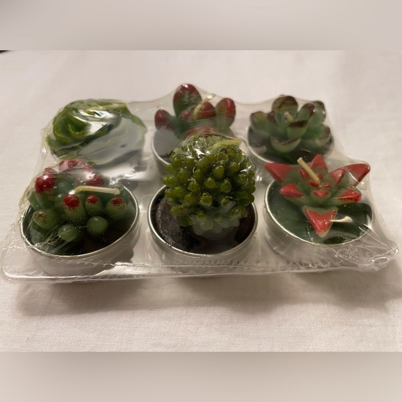 Succulent and Cactus Tealight Candles Set of 6 - Picture 2 of 9